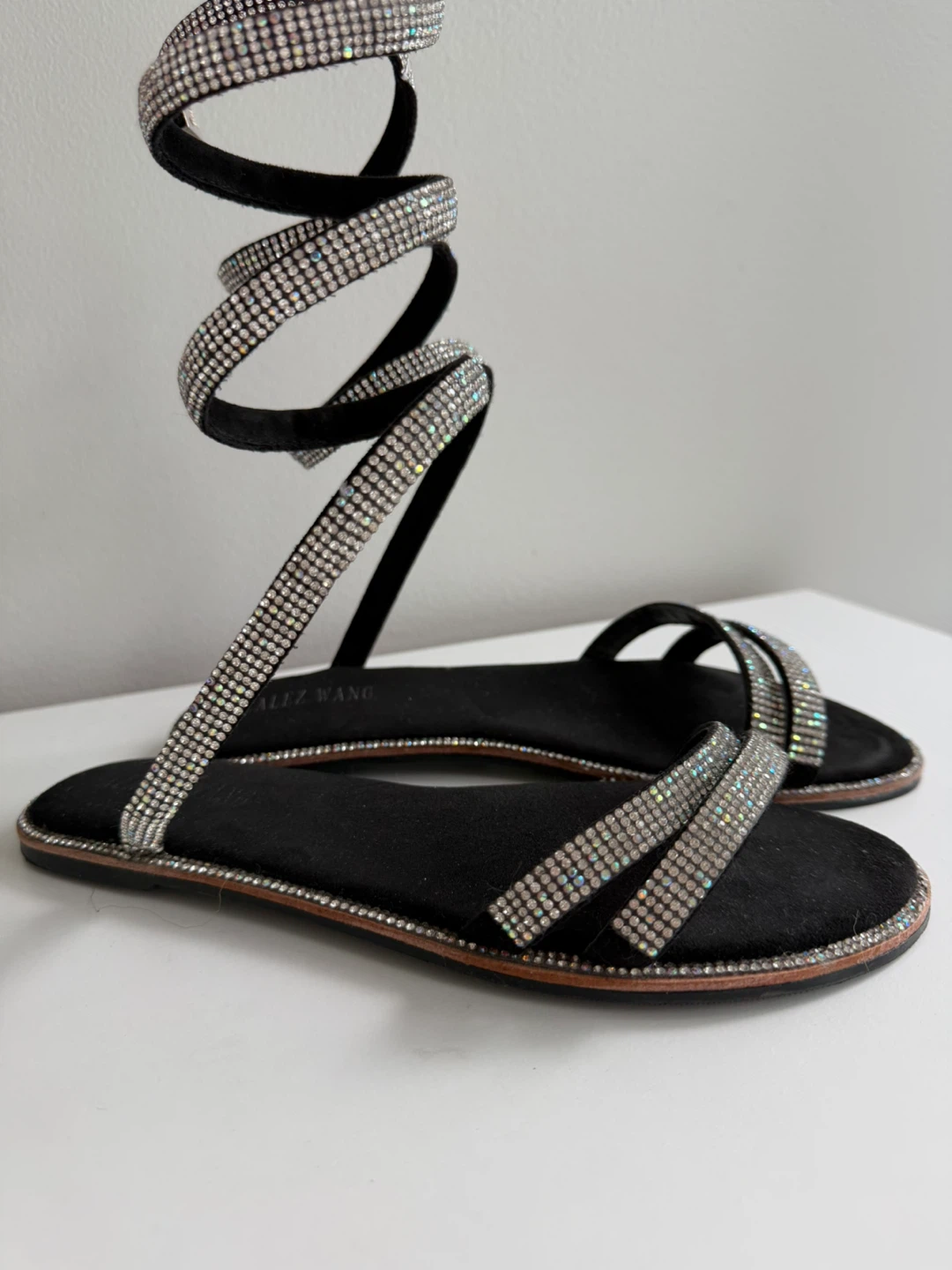 ALYX WANG Black Sparkly Spiral Flat Sandals