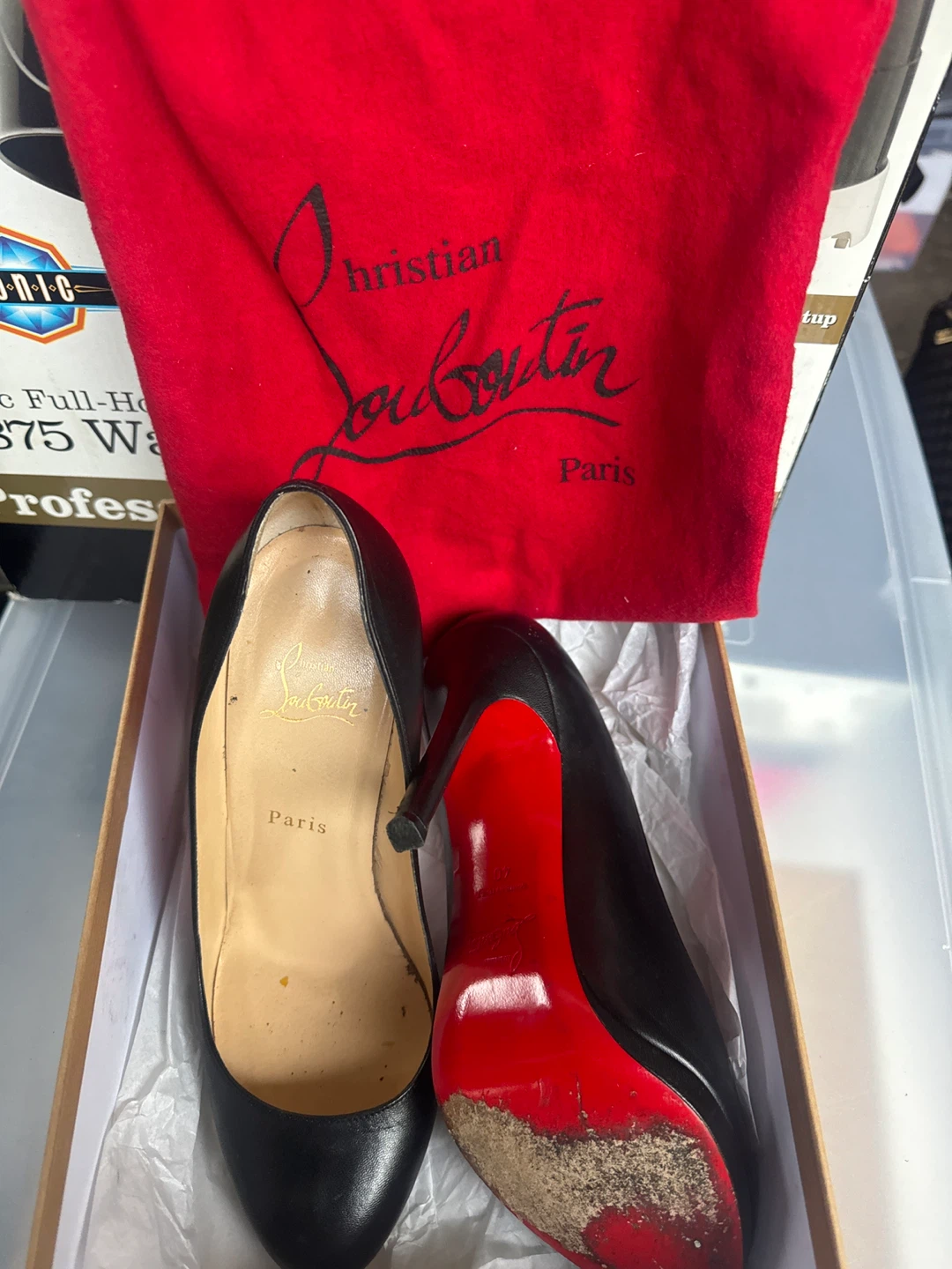 Christian Louboutin Black Leather Heels with Red Soles