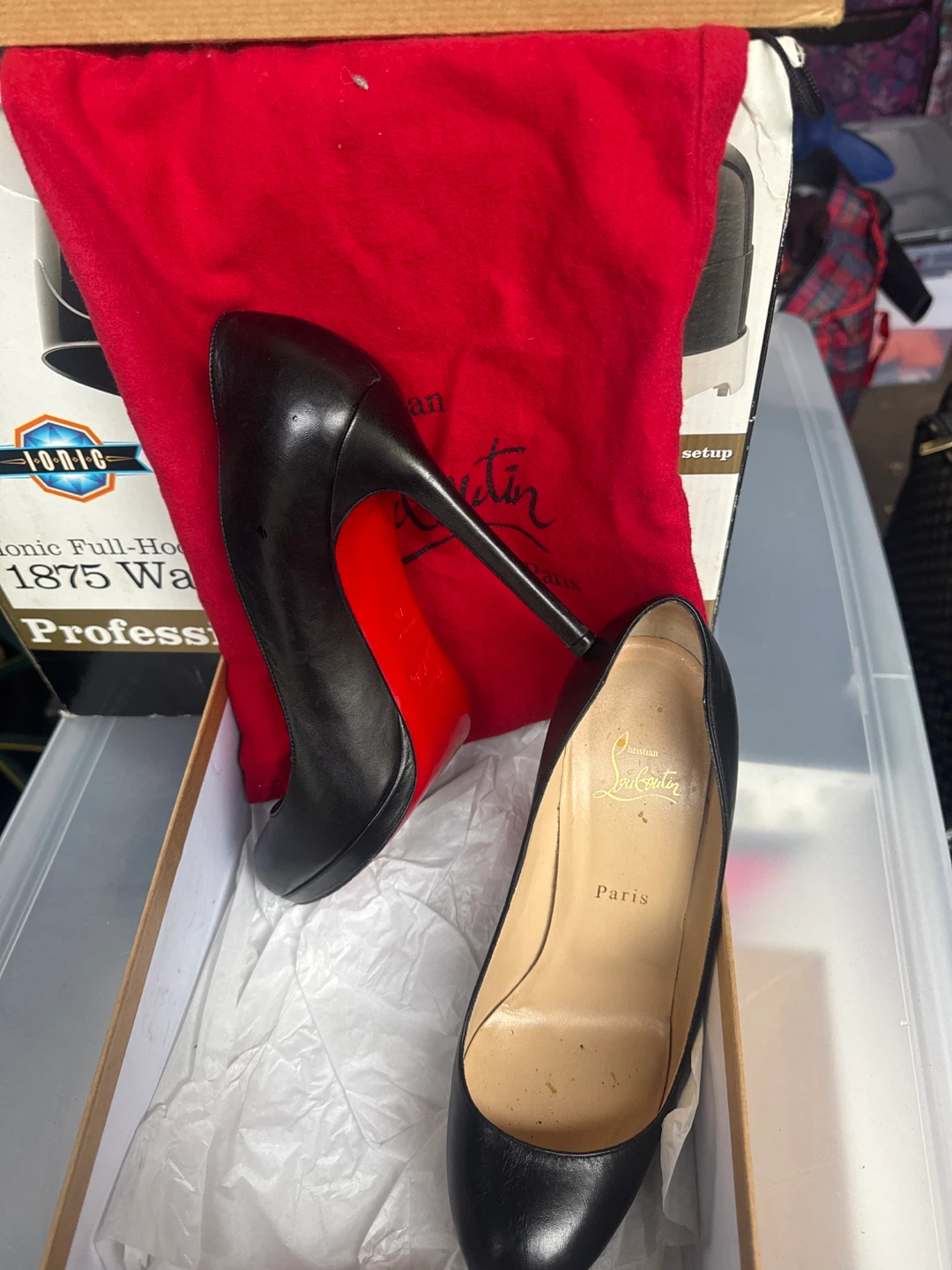 Christian Louboutin Black Leather Heels with Red Soles - photo 2