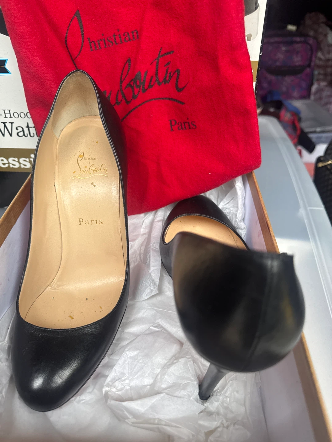 Christian Louboutin Black Leather Heels with Red Soles - photo 3
