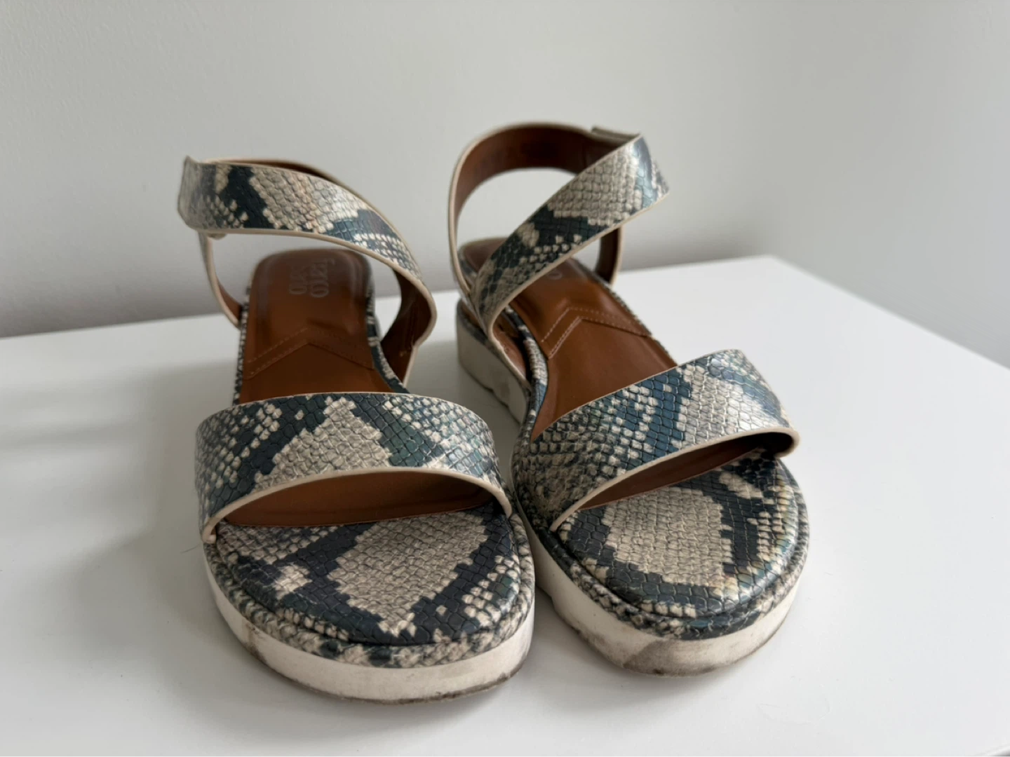 Franco Sarto Snake Print Wedge Sandals - Size 8.5