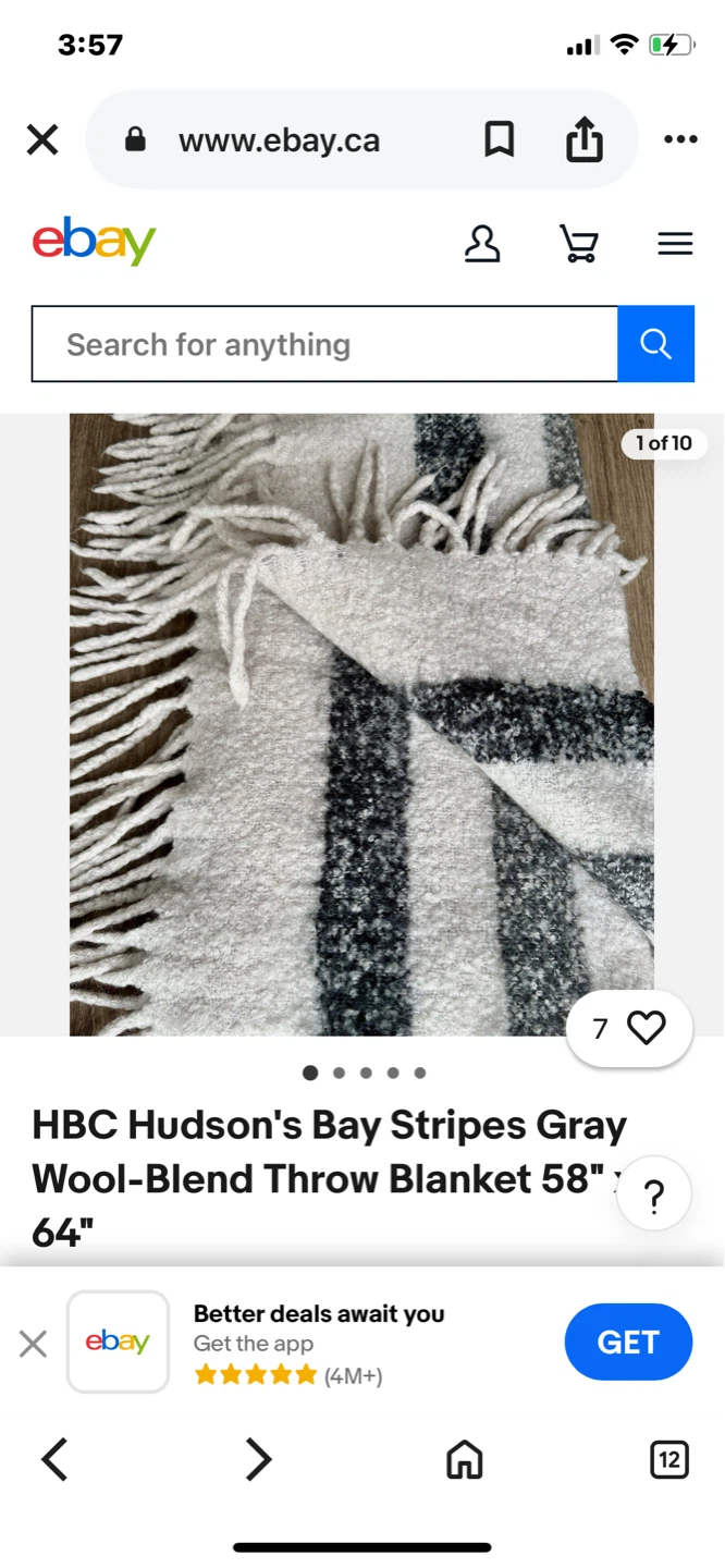 HBC Wool blend Stripe Wrap Throw Shawl XL collectible