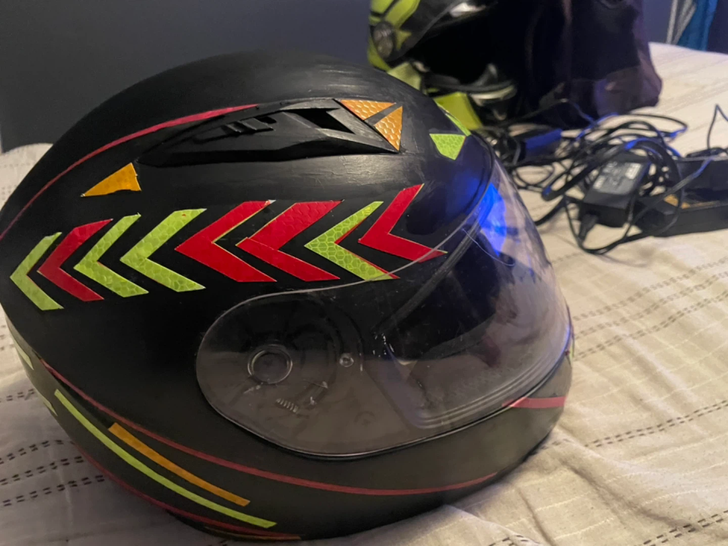 Black Full Face Motorcycle Helmet with Reflective Decals