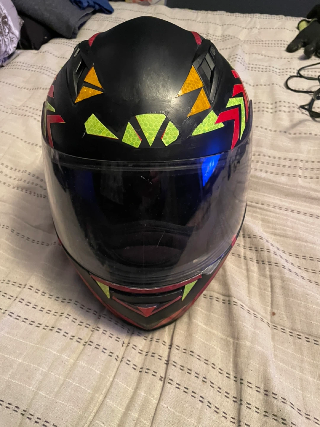 Black Full Face Motorcycle Helmet with Reflective Decals - photo 4