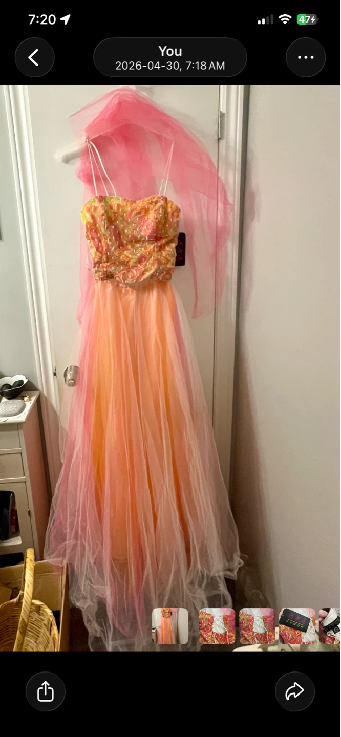 Size 5/6 Tulle Evening Gown Pink Orange Green Prom
