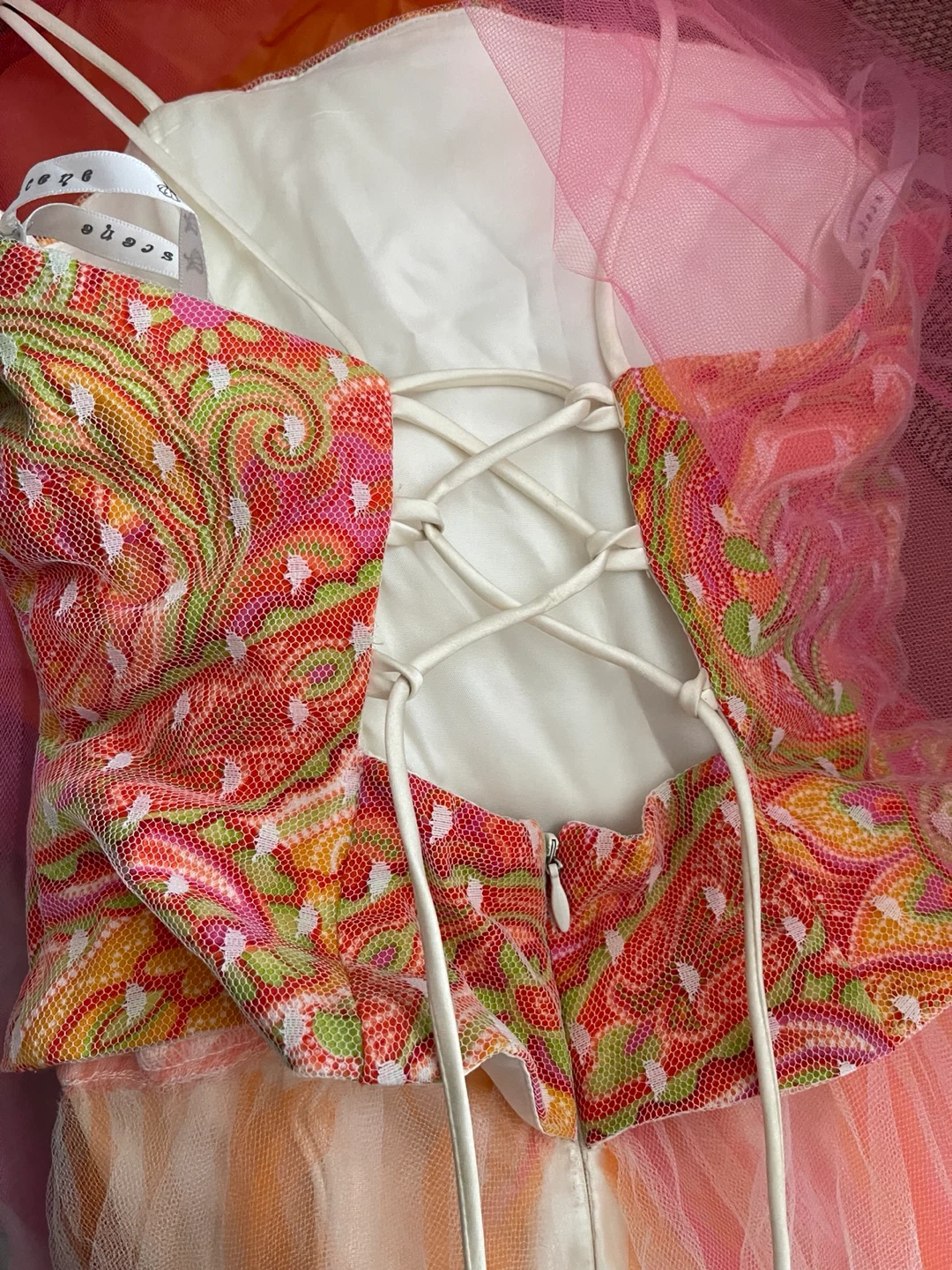 Size 5/6 Tulle Evening Gown Pink Orange Green Prom - photo 4
