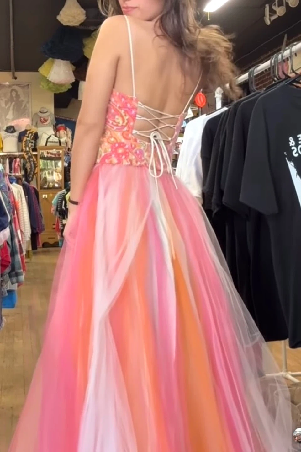 Size 5/6 Tulle Evening Gown Pink Orange Green Prom - photo 5