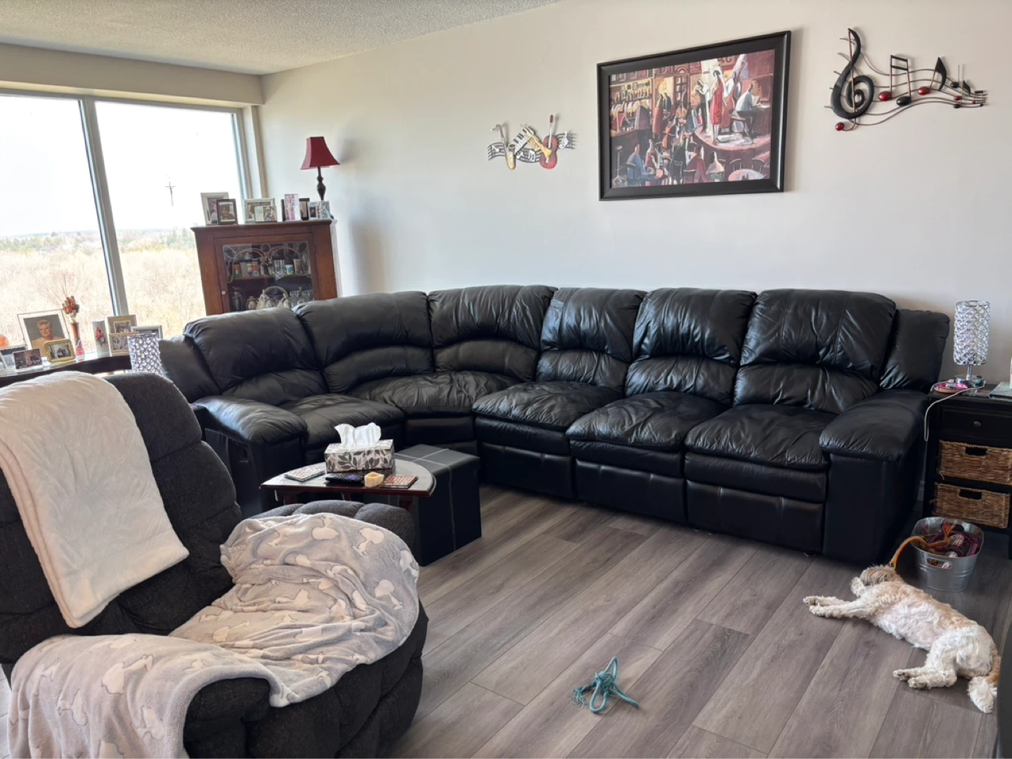Black Leather Sectional Sofa with Recliners - photo 5