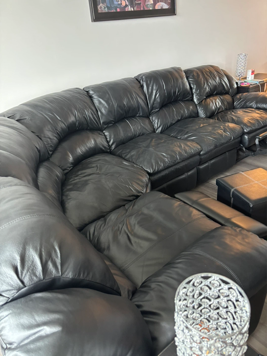 Black Leather Sectional Sofa with Recliners