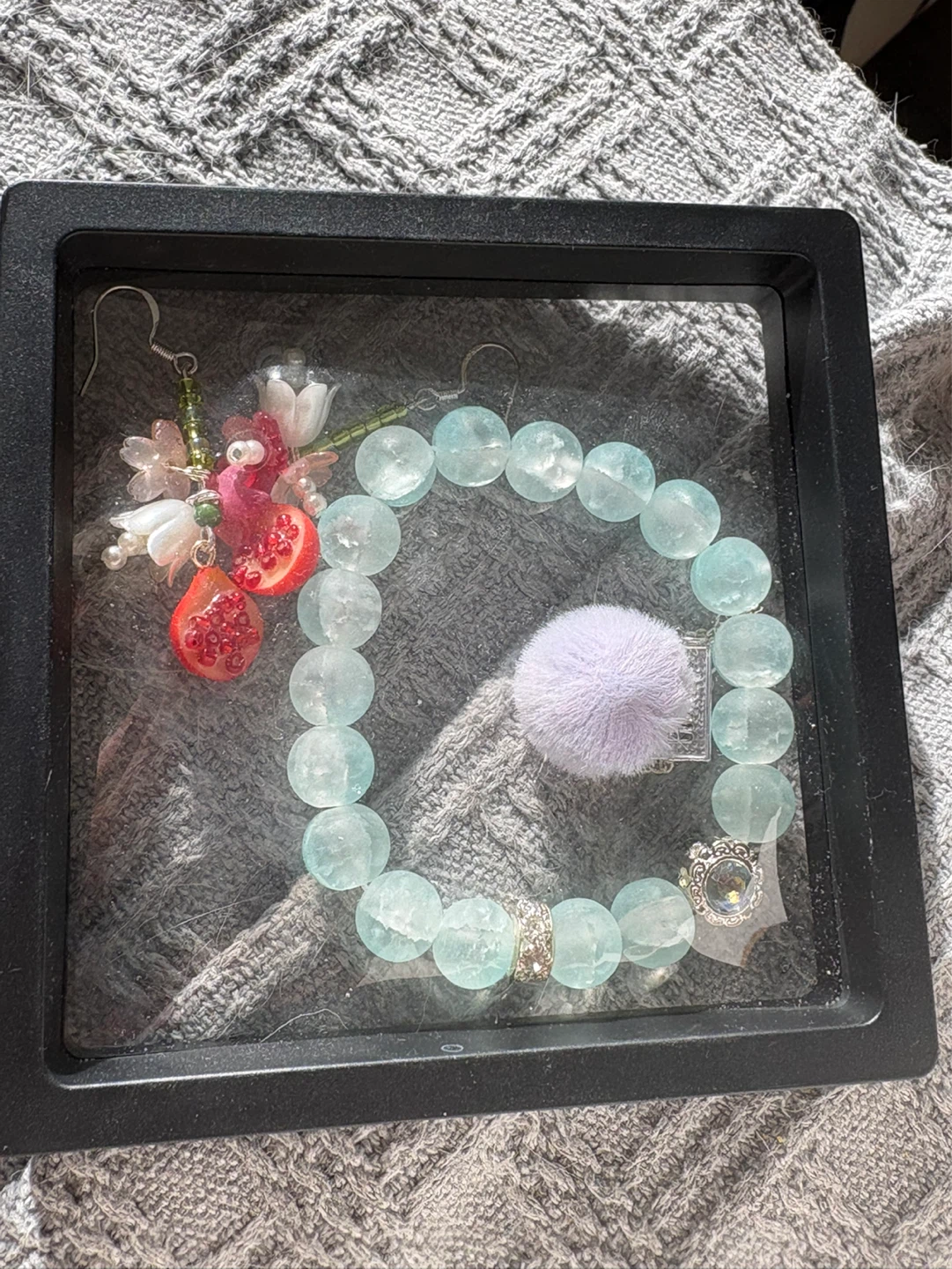 Handmade Beaded Bracelet and Pomegranate Earrings Set