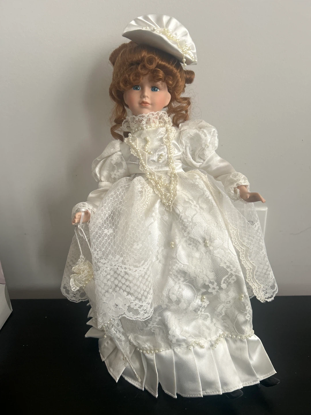Victorian Style Porcelain Doll with White Gown 18inch