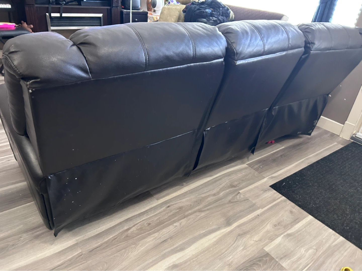 Black Leather Reclining Sofa - photo 2