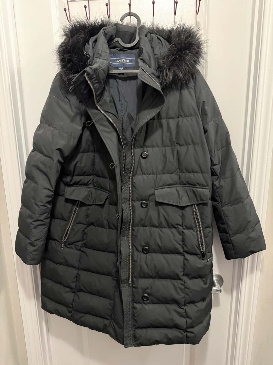 Lands' End Puffer Parka Coat with Faux Fur Hood
