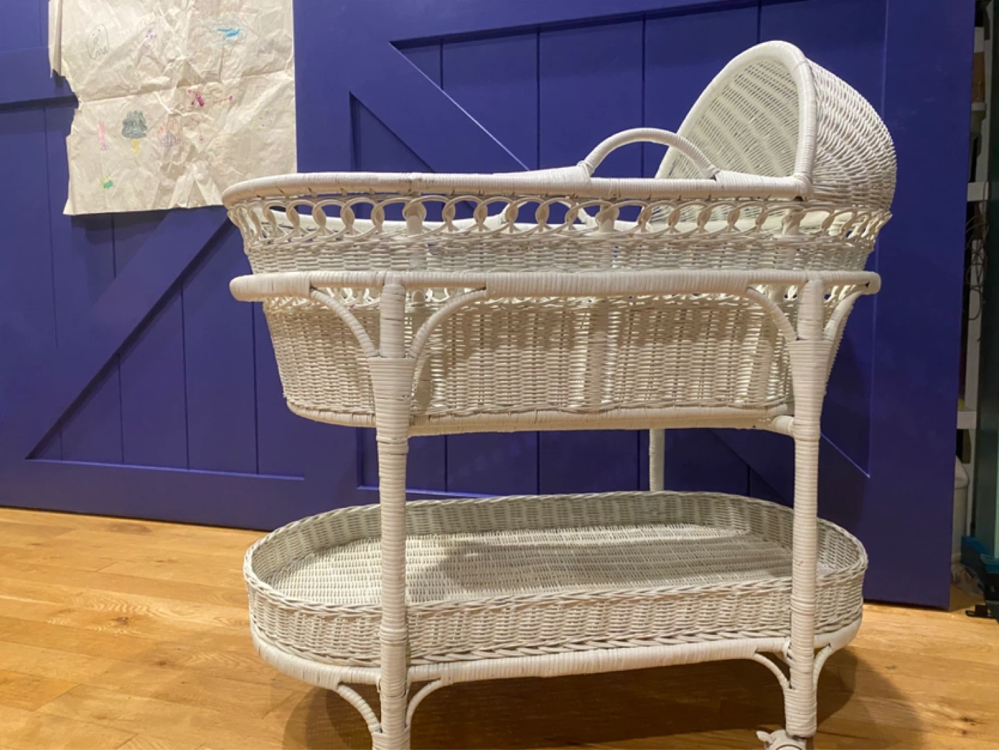 White Wicker Baby Bassinet with Stand