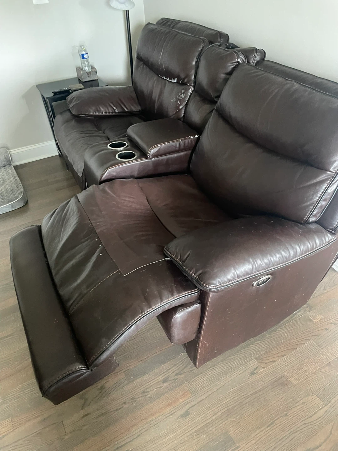 Brown Leather Double Recliner with Cup Holders - photo 2