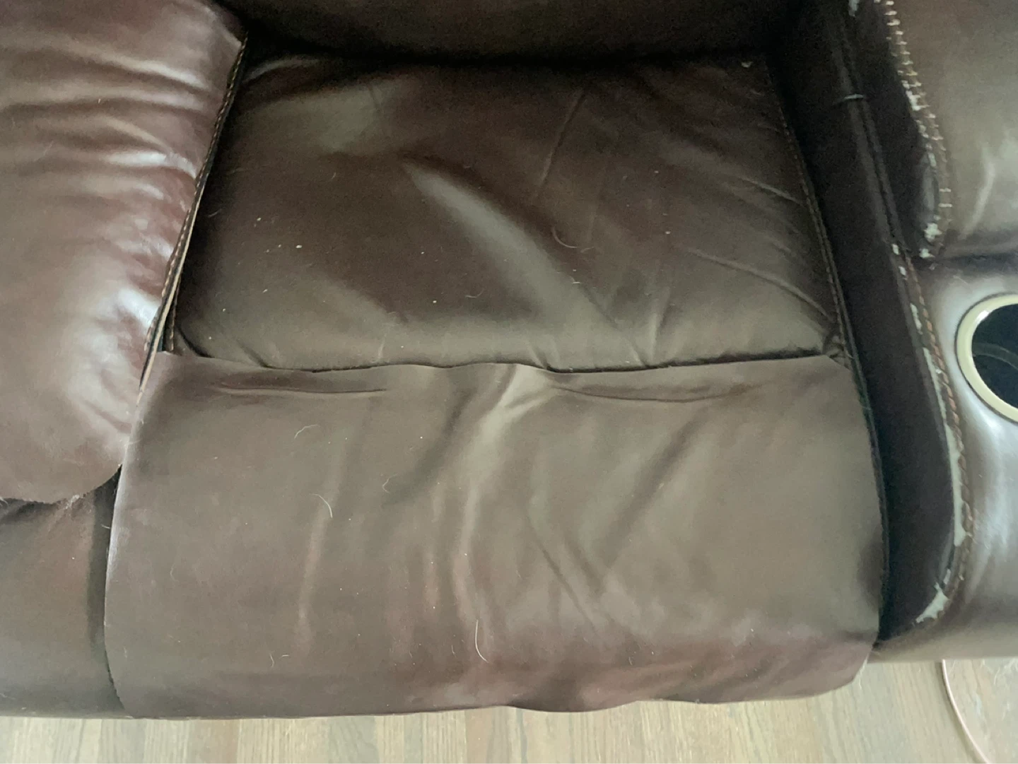 Brown Leather Double Recliner with Cup Holders - photo 4