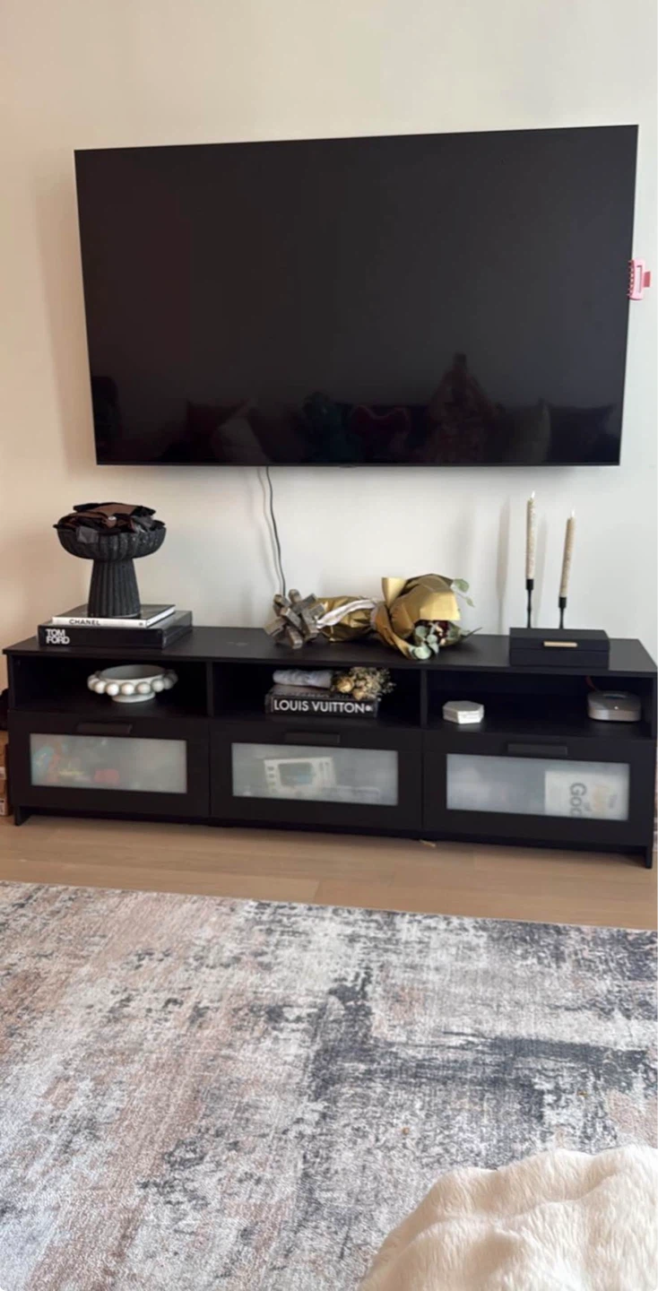 Black Media Console with Frosted Drawers