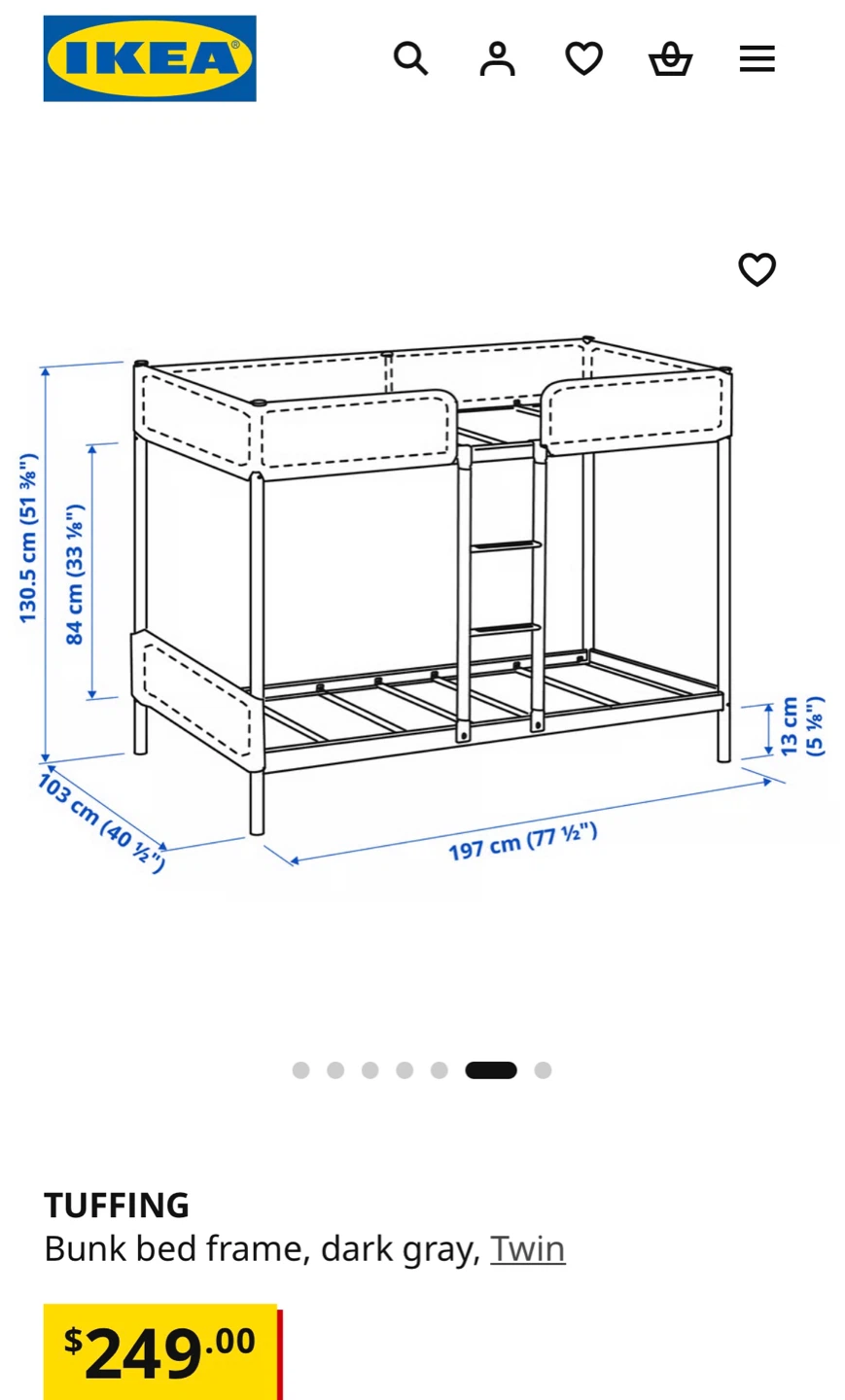IKEA TUFFING Bunk Bed Frame, Dark Gray, Twin - photo 2