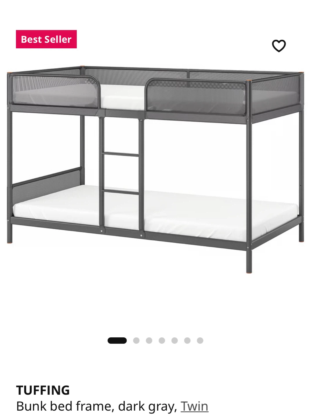 IKEA TUFFING Bunk Bed Frame, Dark Gray, Twin