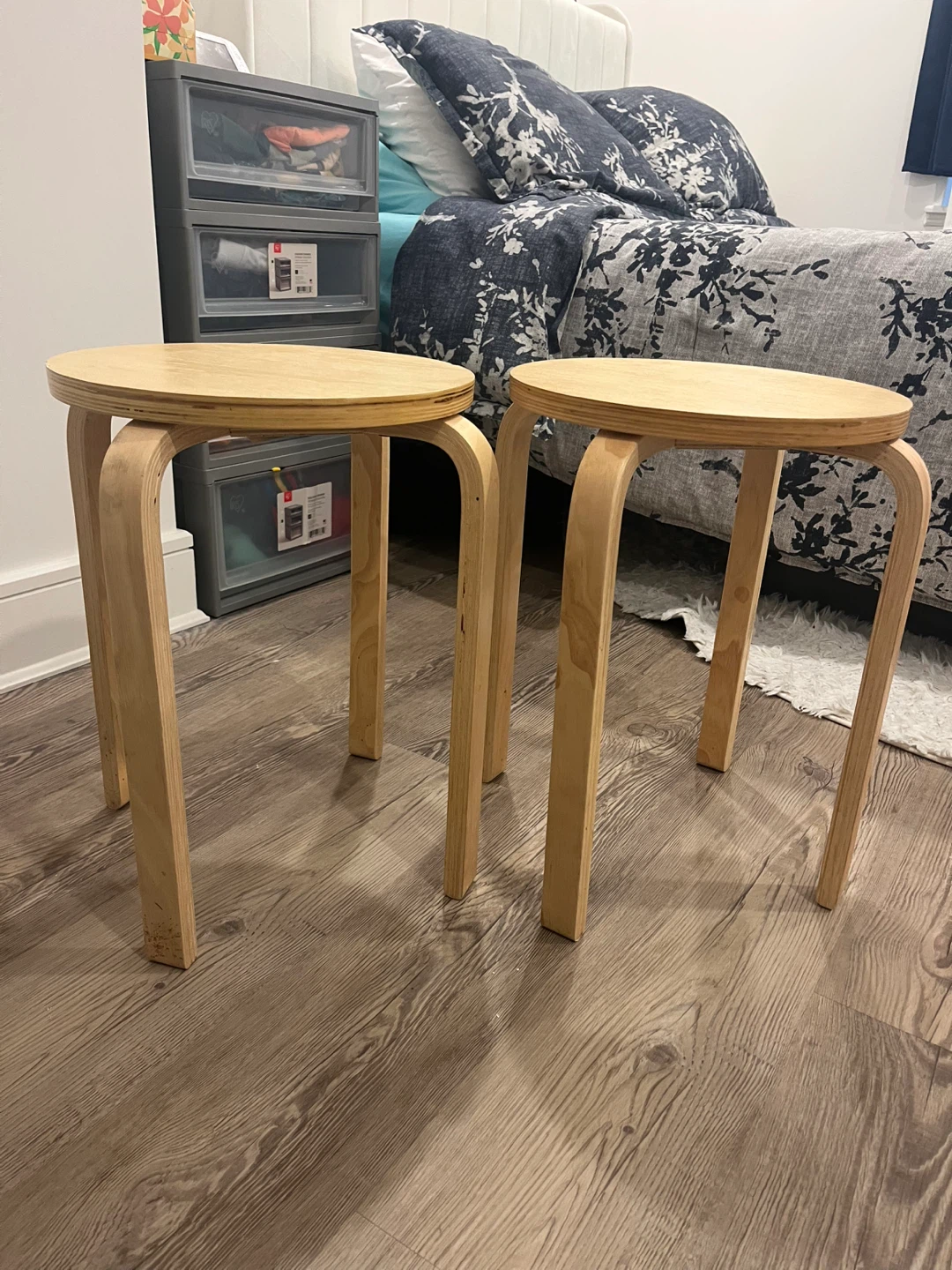 Set of 2 Light Wood Stools