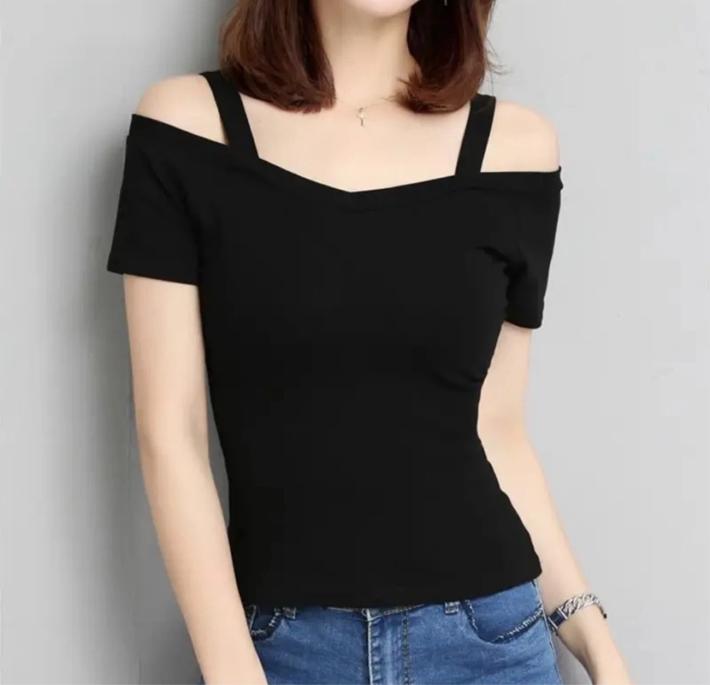 New Black Cold Shoulder T-Shirt - photo 5