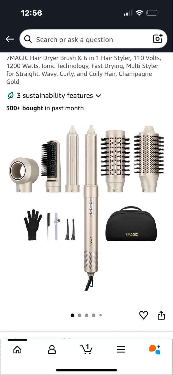 7MAGIC 6-in-1 Hair Dryer Brush & Styler - Champagne Gold