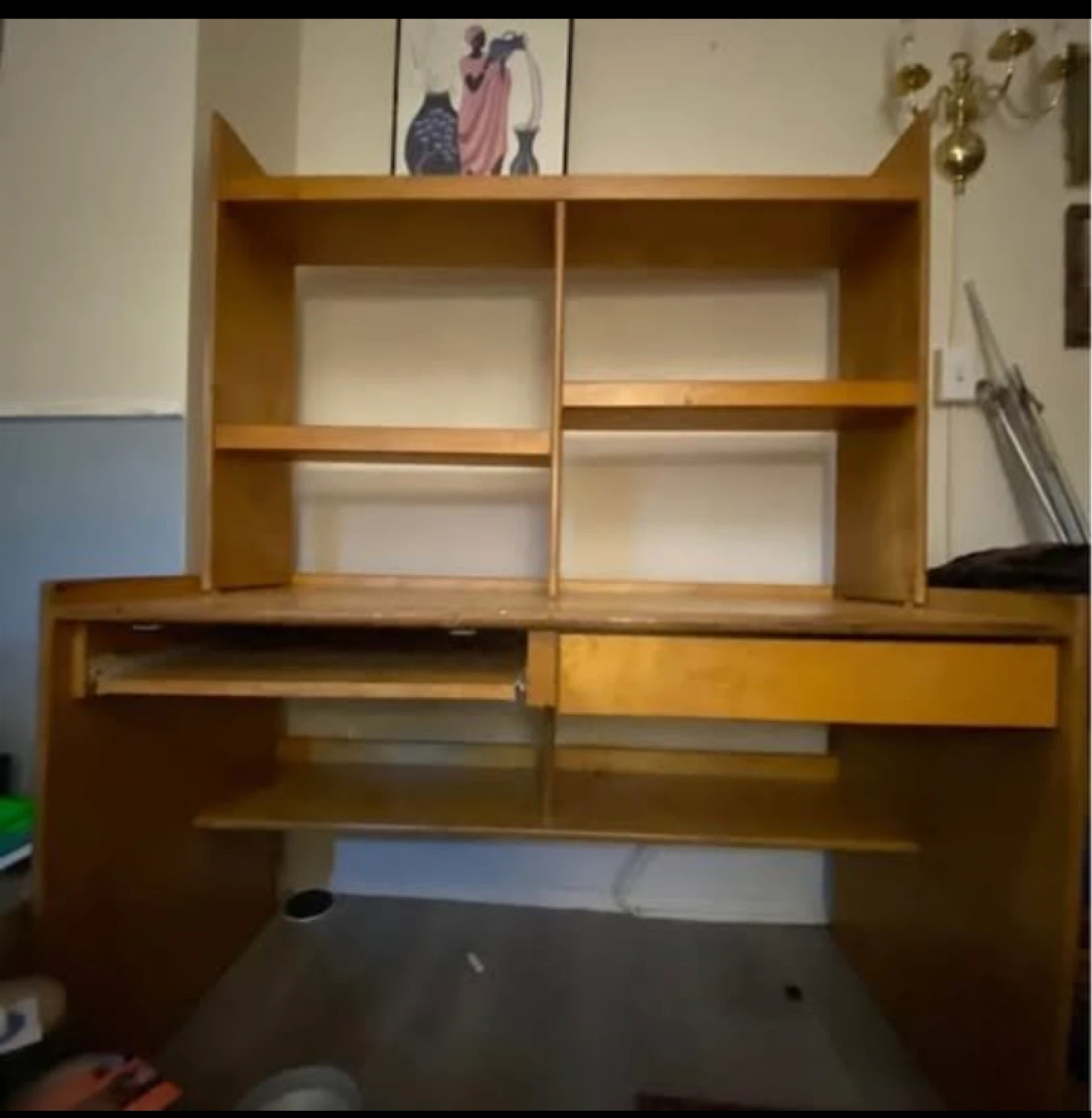 Wooden Desk with Hutch and Drawers