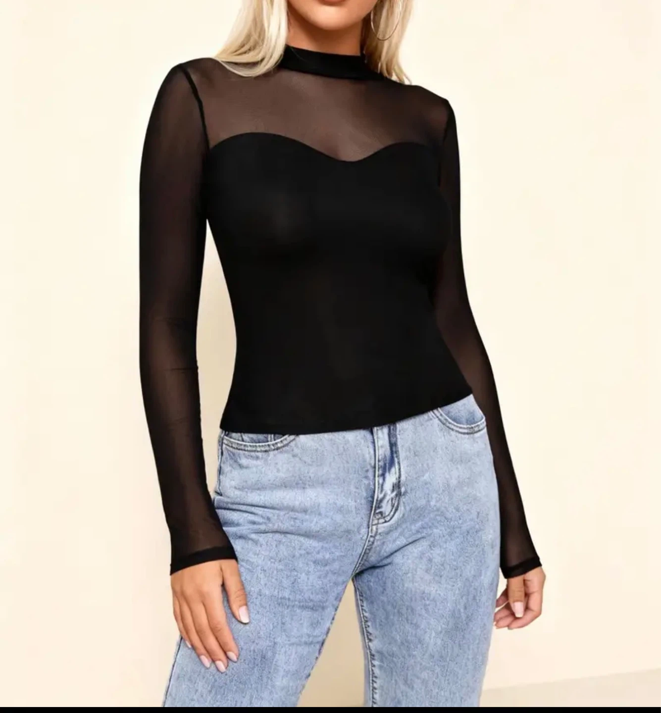 New Black Mesh Mock Neck Top - photo 3