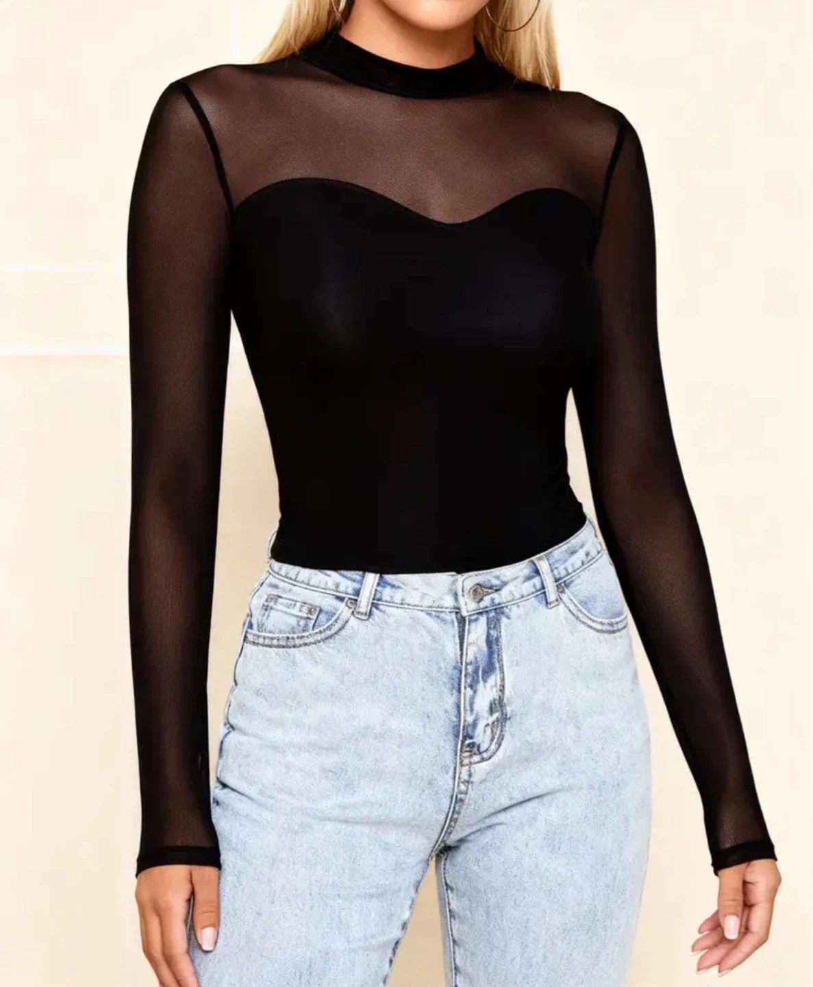 New Black Mesh Mock Neck Top - photo 5