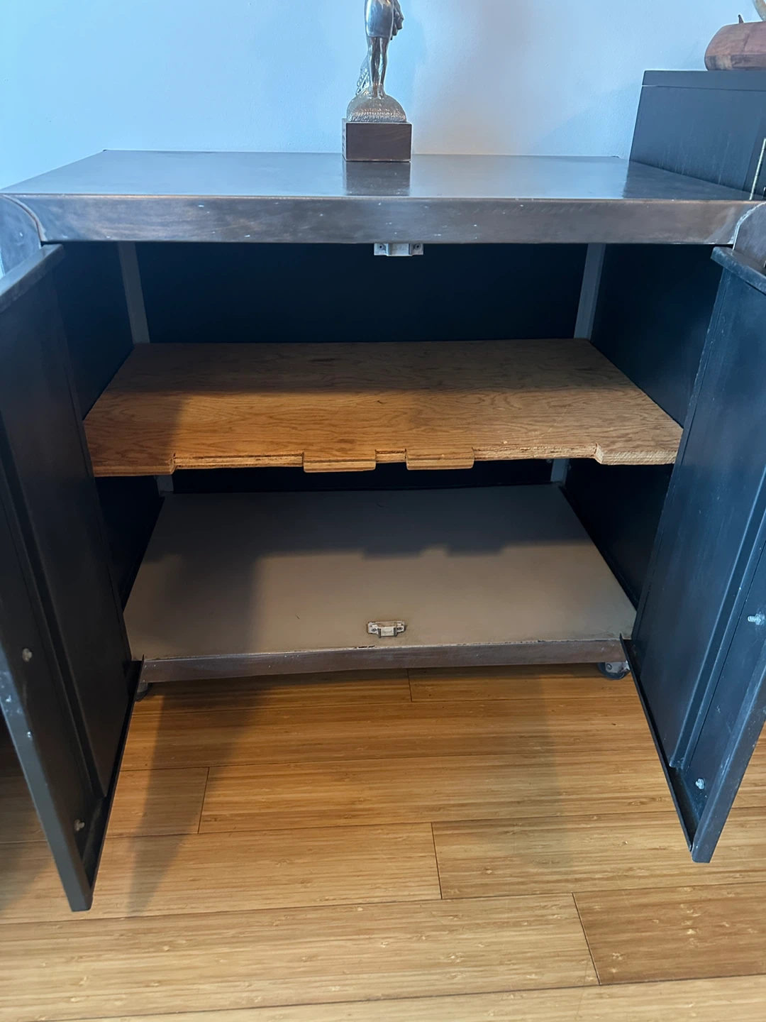 VINTAGE INDUSTRIAL STEEL FILM STORAGE CABINET BAR CART SIDEBOARD - photo 2