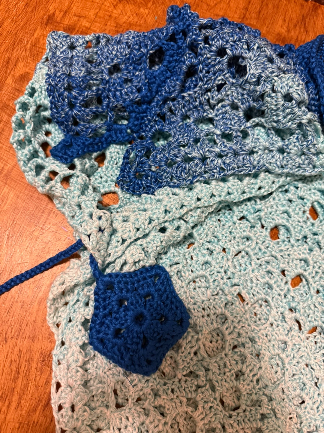 Hand-Crocheted Ombre Blue Butterfly Poncho - photo 3