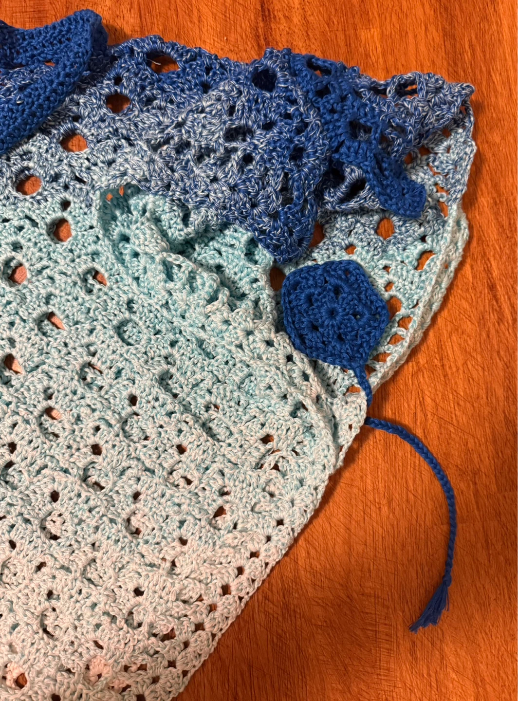 Hand-Crocheted Ombre Blue Butterfly Poncho - photo 2
