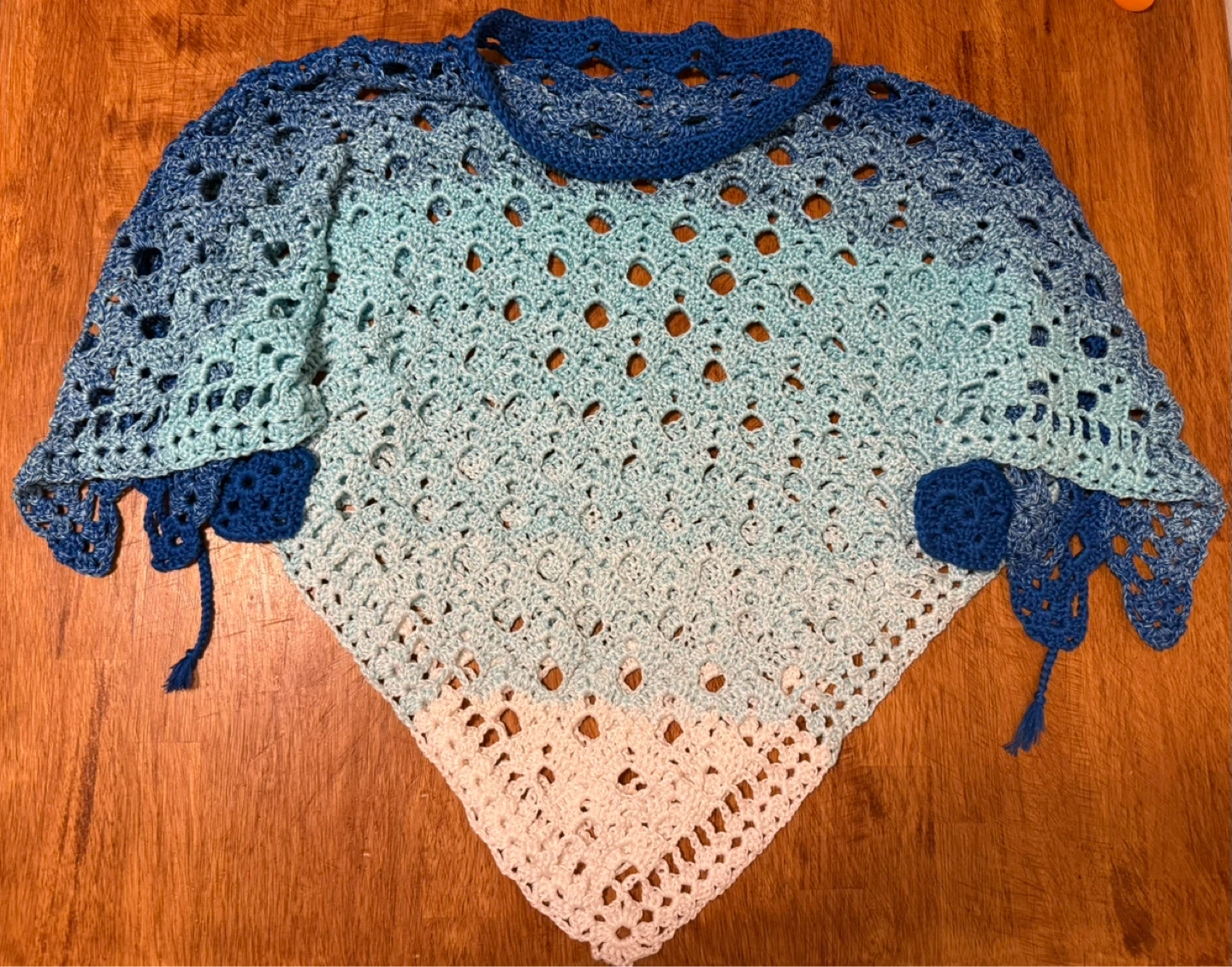 Hand-Crocheted Ombre Blue Butterfly Poncho - photo 4