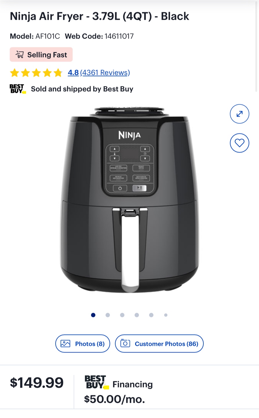 BRAND NEW Ninja Air Fryer AF100/AF101 - 4QT (Black)