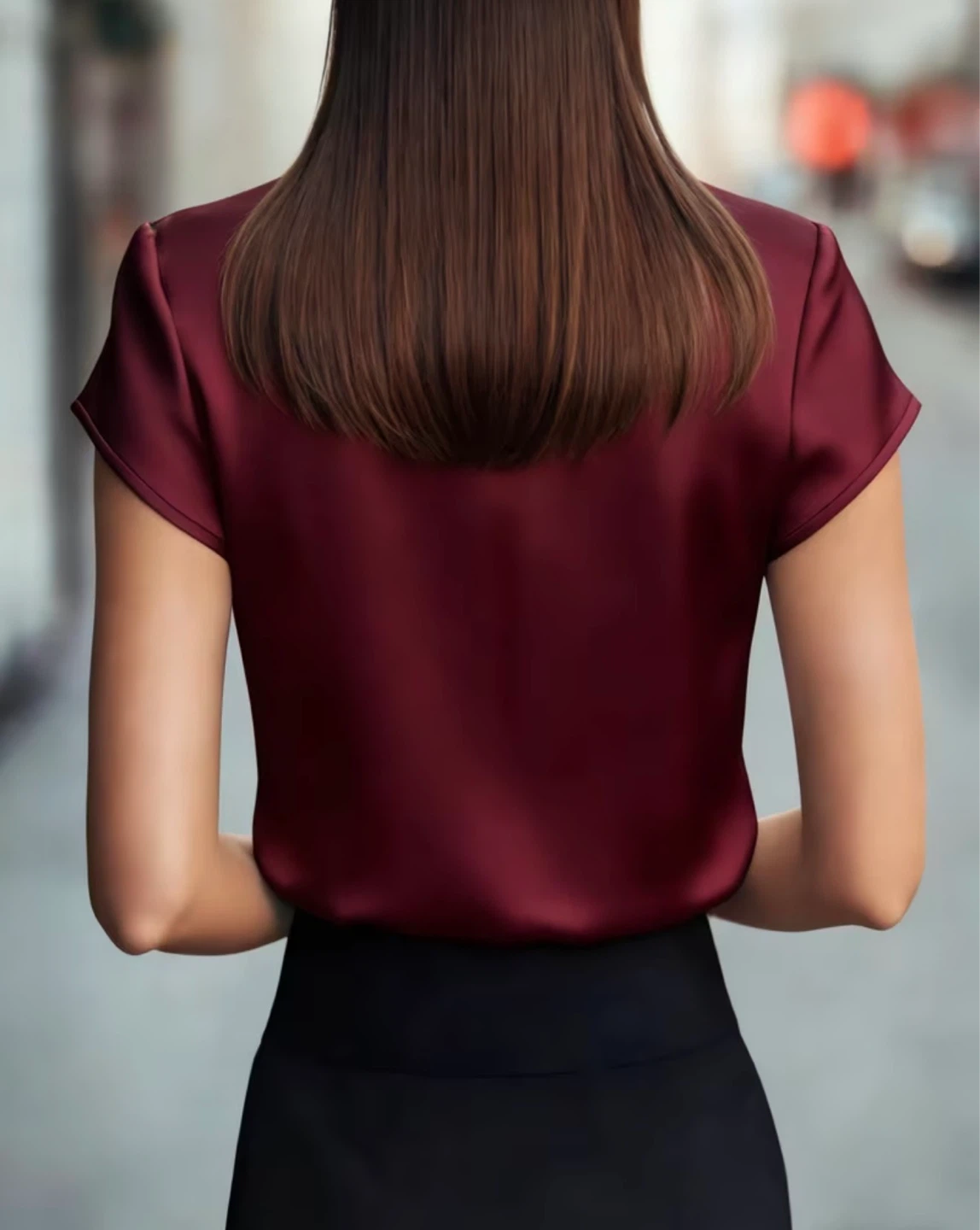New Maroon Silky Mock Neck Blouse - photo 2