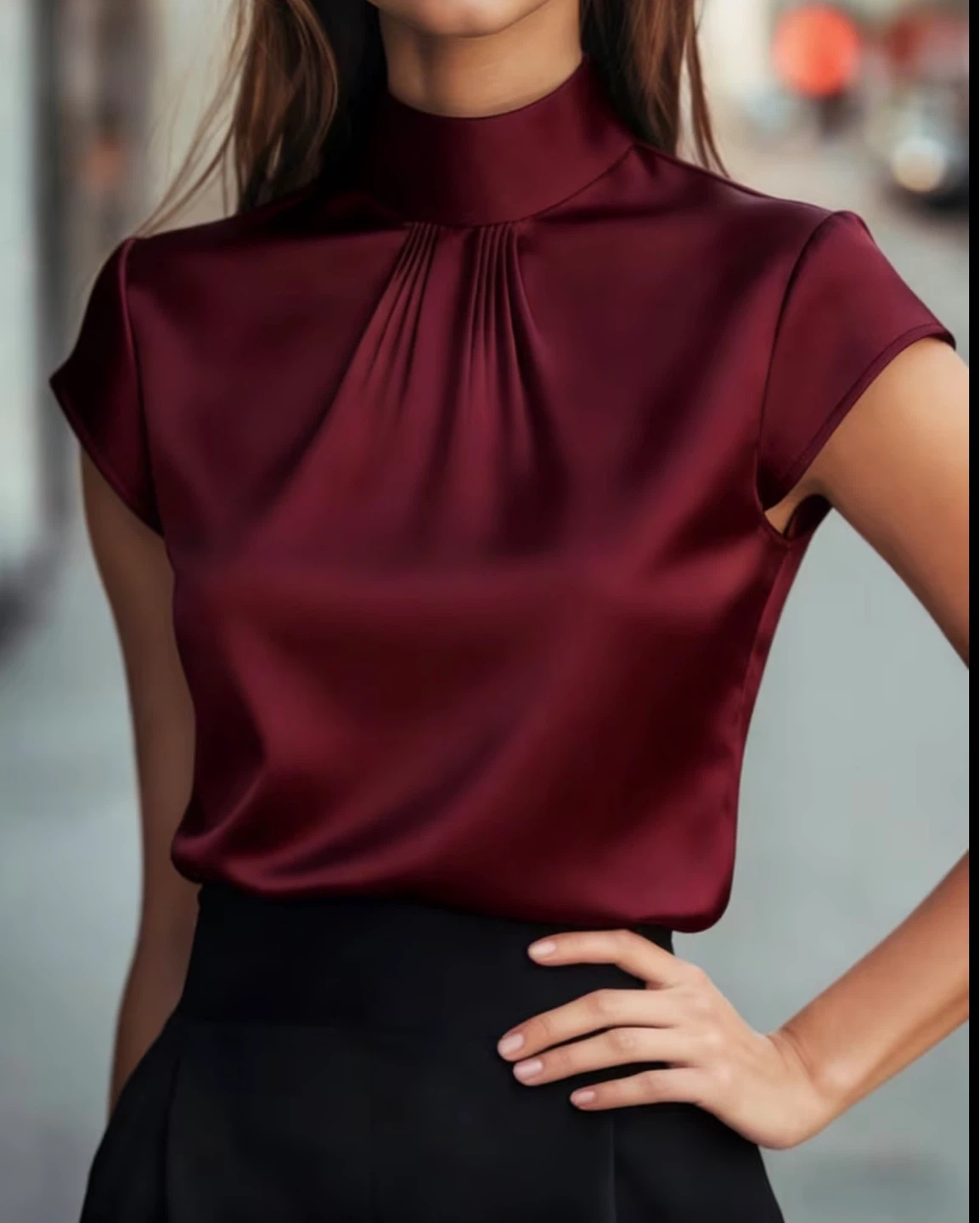New Maroon Silky Mock Neck Blouse - photo 3