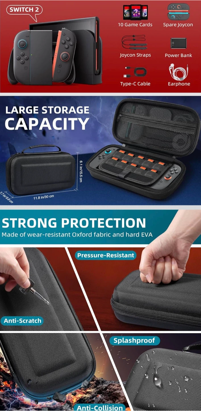 Nintendo Switch 2 Carrying Case with Game Storage, black - photo 2