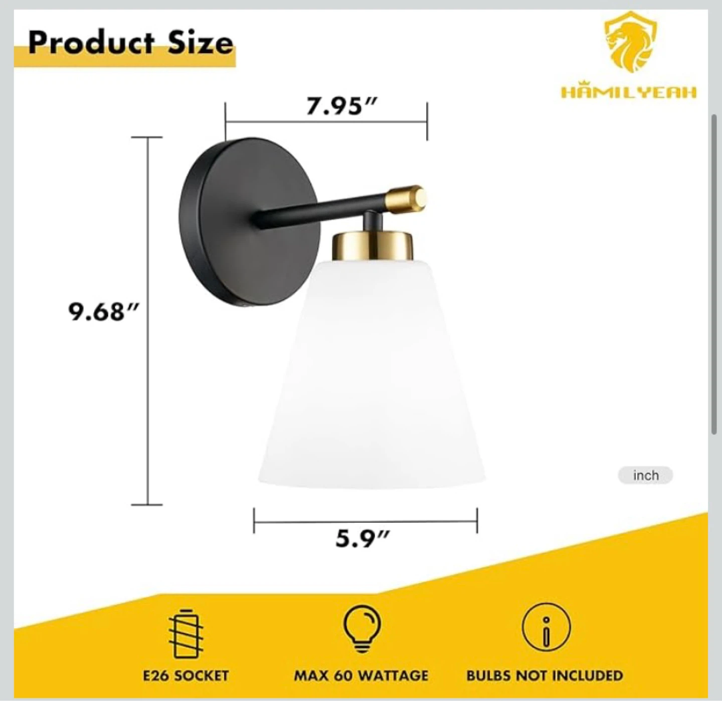 New Black and Gold Wall Sconces Set of 2, Milk Glass Shades - photo 3