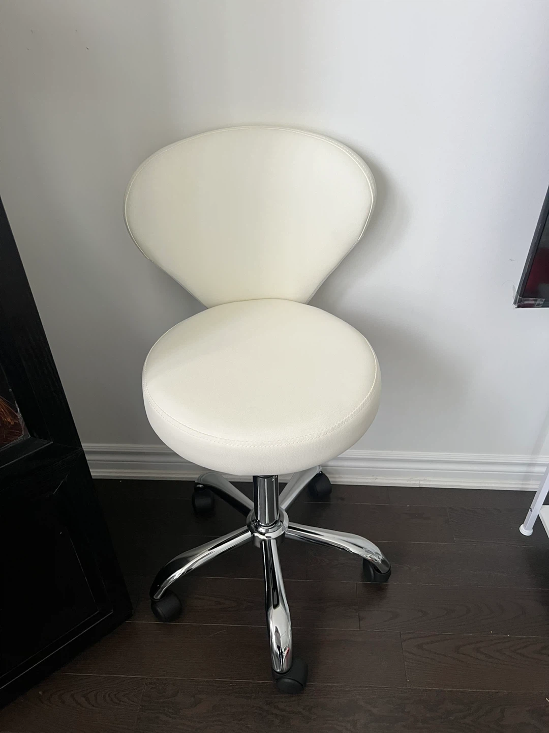 White Adjustable Rolling Stool Chair