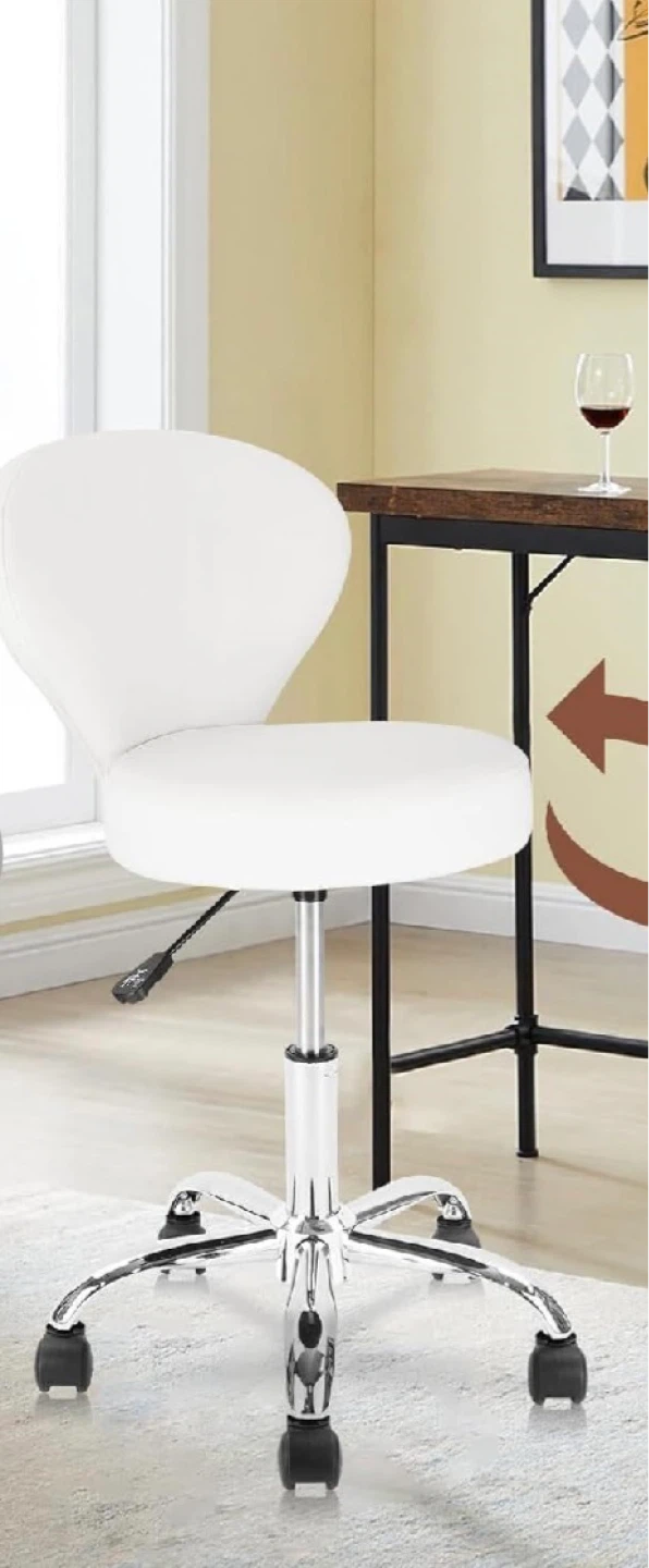 White Adjustable Rolling Stool Chair - photo 3