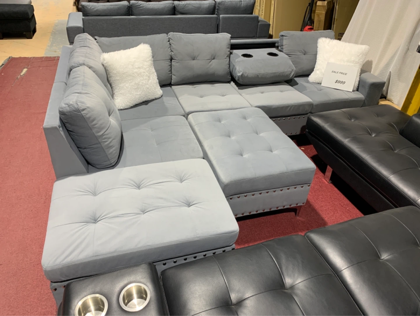 Grey Sectional Sofa with Chaise and Ottomans - photo 2
