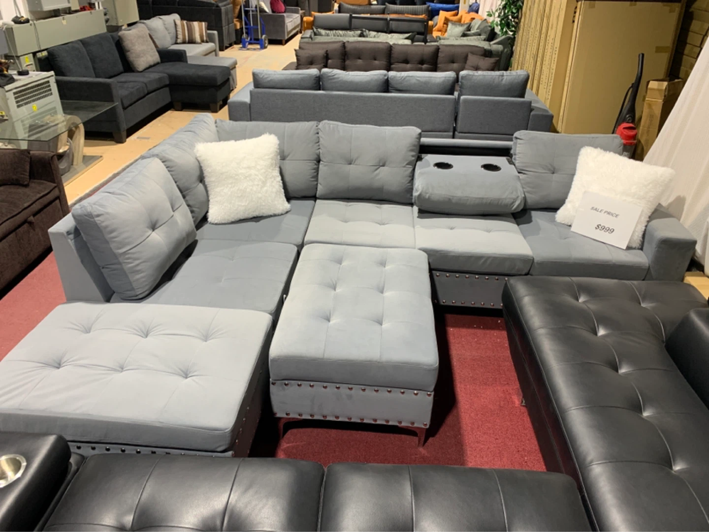 Grey Sectional Sofa with Chaise and Ottomans - photo 3