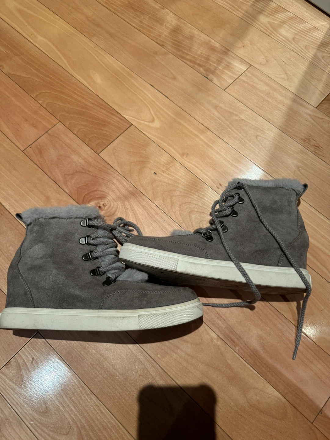 Women's Gray Faux Fur Lined High-Top Sneakers - photo 5