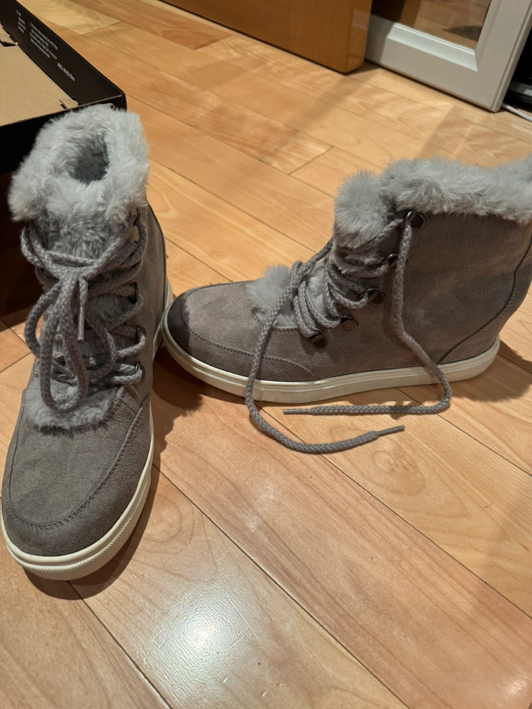 Women's Gray Faux Fur Lined High-Top Sneakers - photo 2