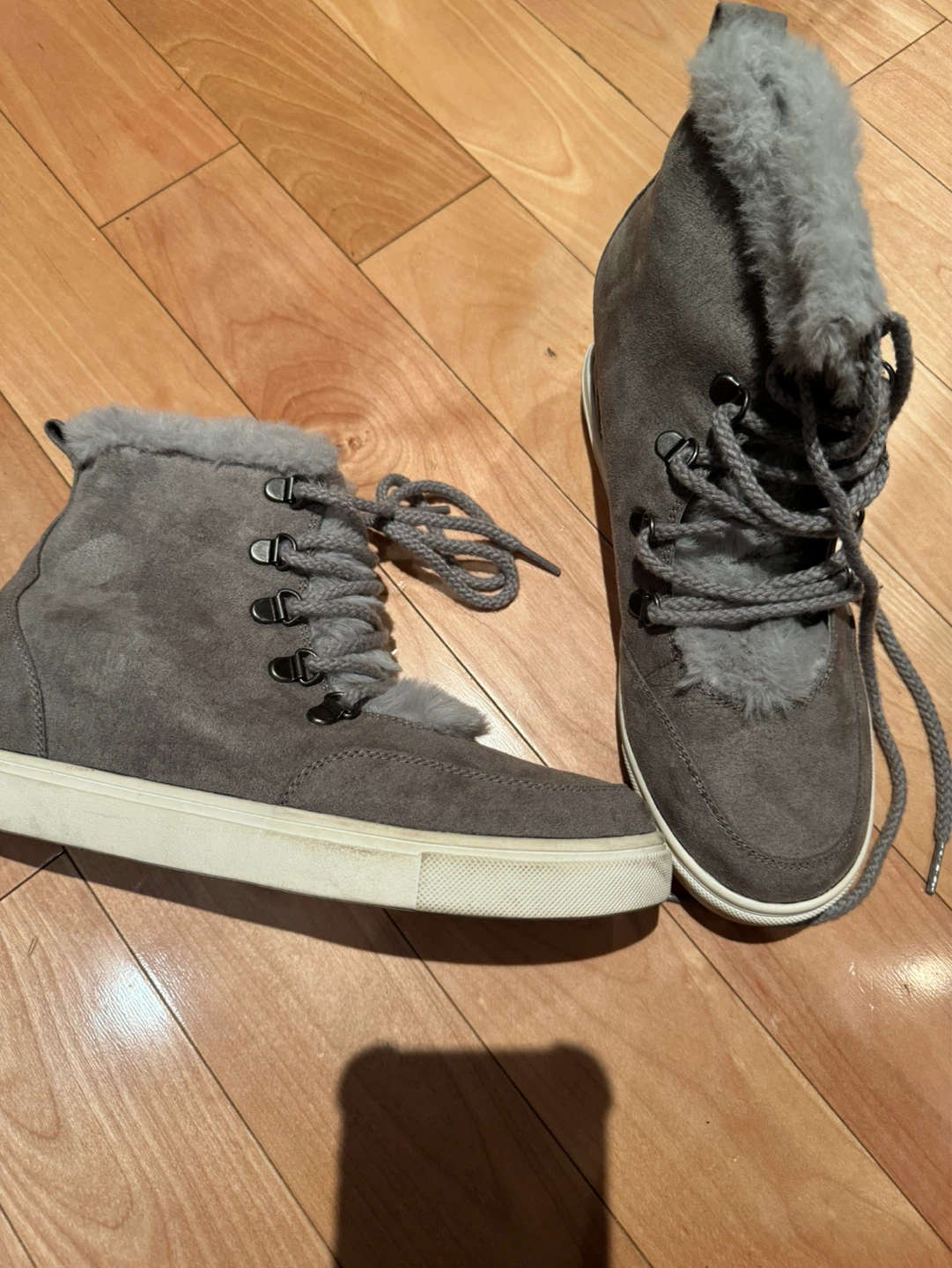 Women's Gray Faux Fur Lined High-Top Sneakers - photo 4