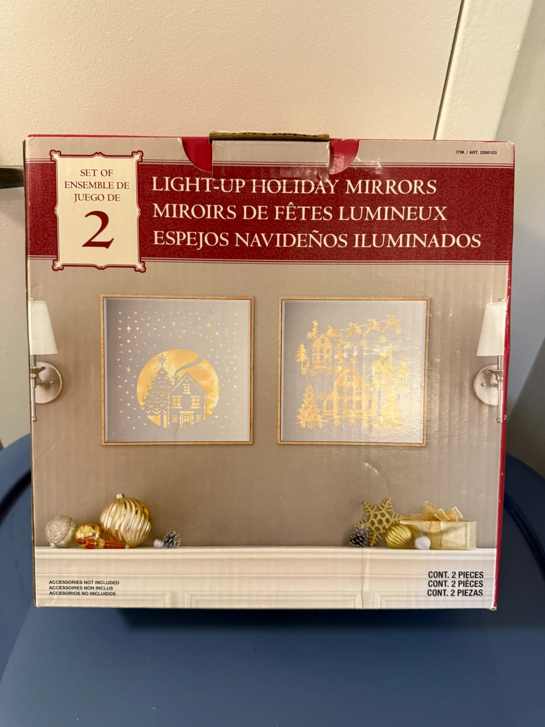 Set of 2 Light-Up Holiday Mirrors