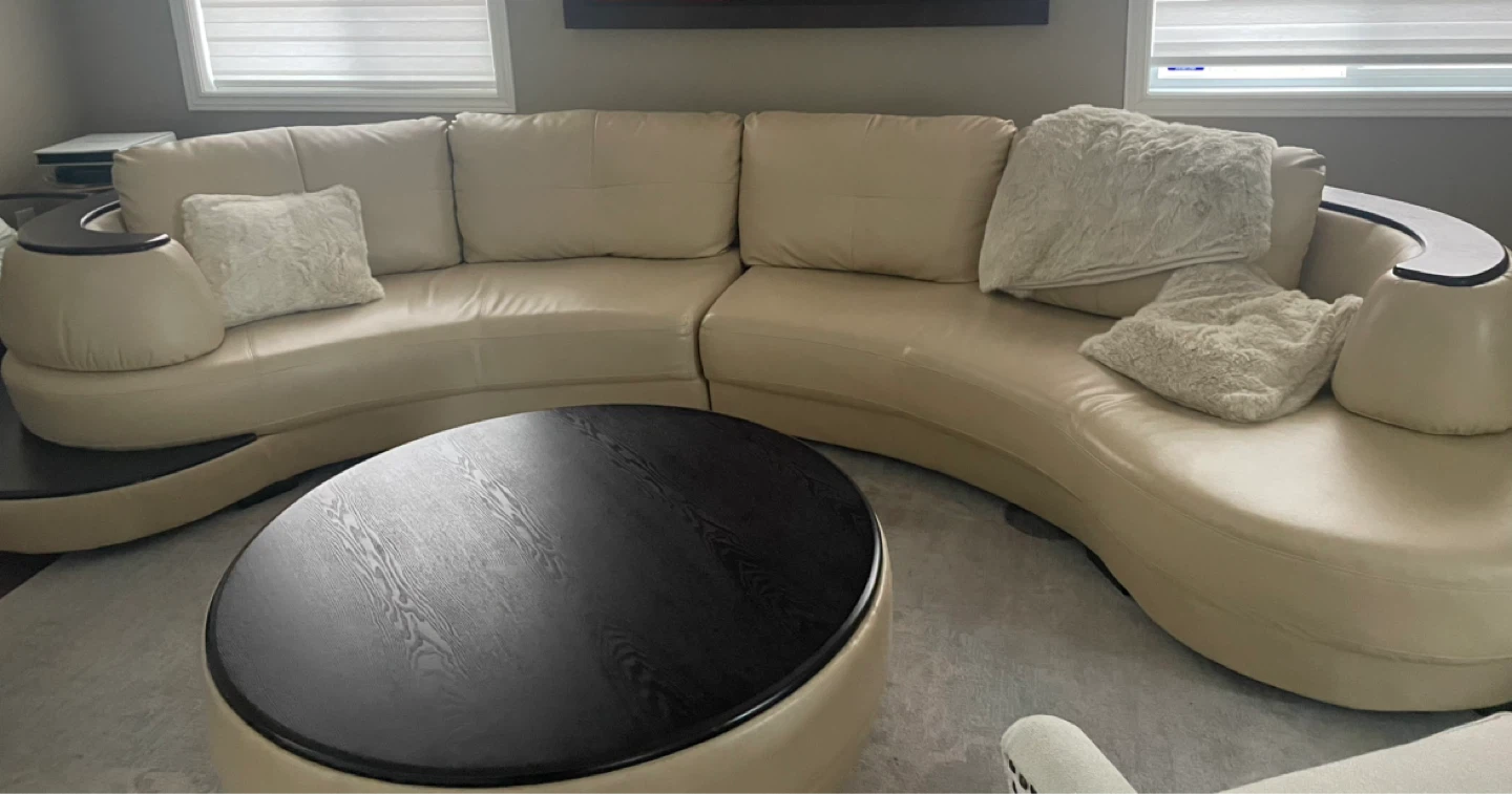 Curved Sectional Sofa in Cream Leatherette - photo 2
