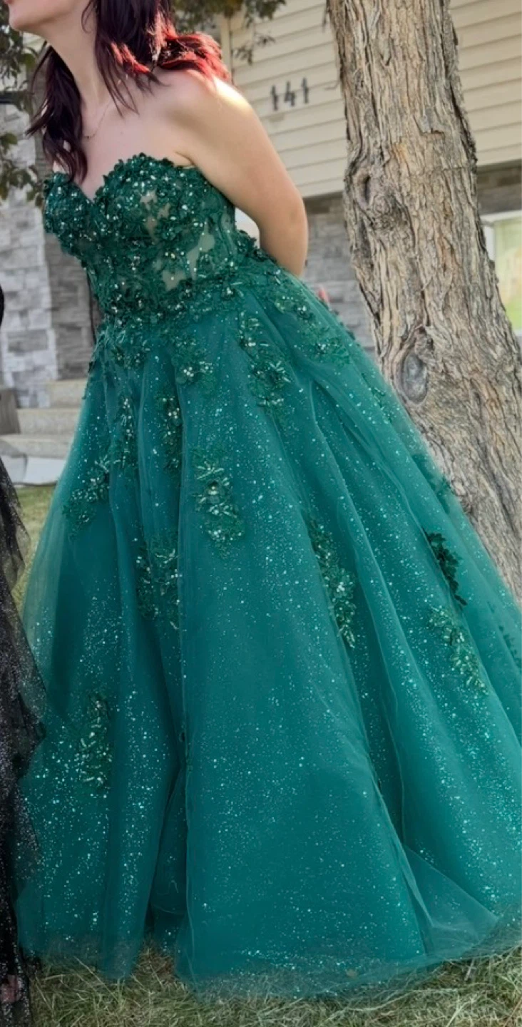 Designer Emerald Green Prom Dress with Sequins and Lace - photo 2