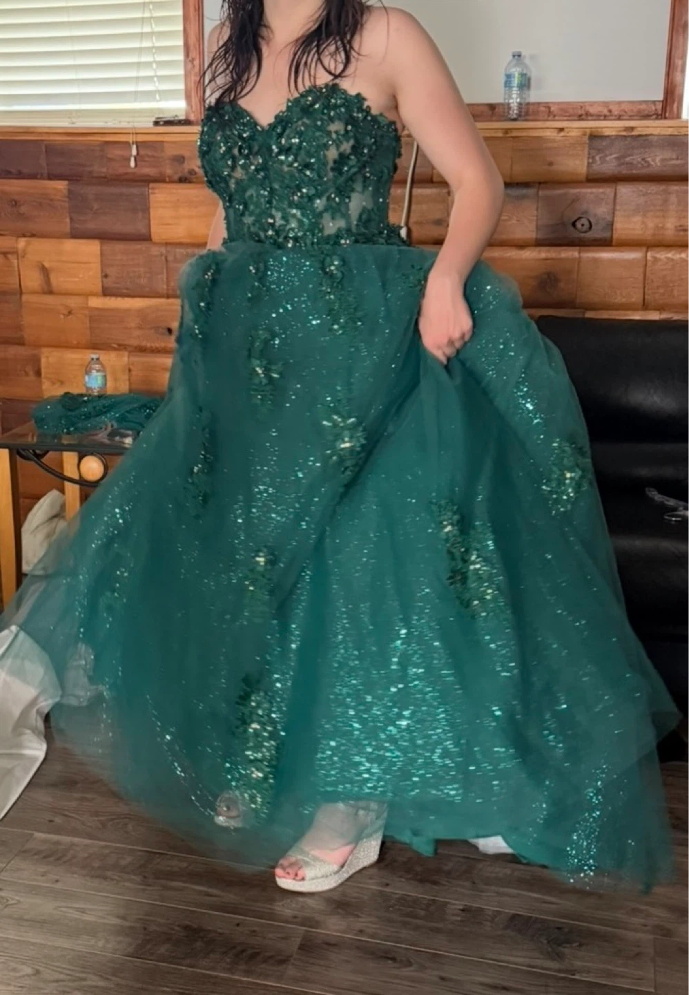 Designer Emerald Green Prom Dress with Sequins and Lace - photo 3
