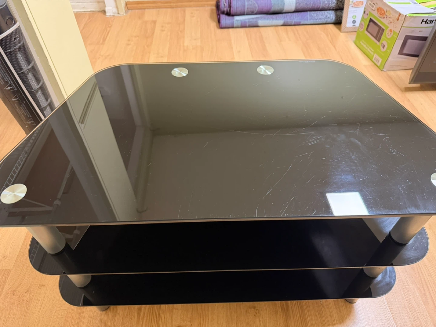 Black Glass TV Stand with 2 Shelves - photo 4